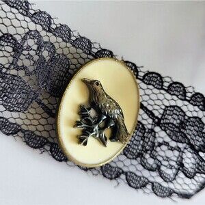 Black Lace Crow Cameo Choker – Gothic Bird Silhouette
